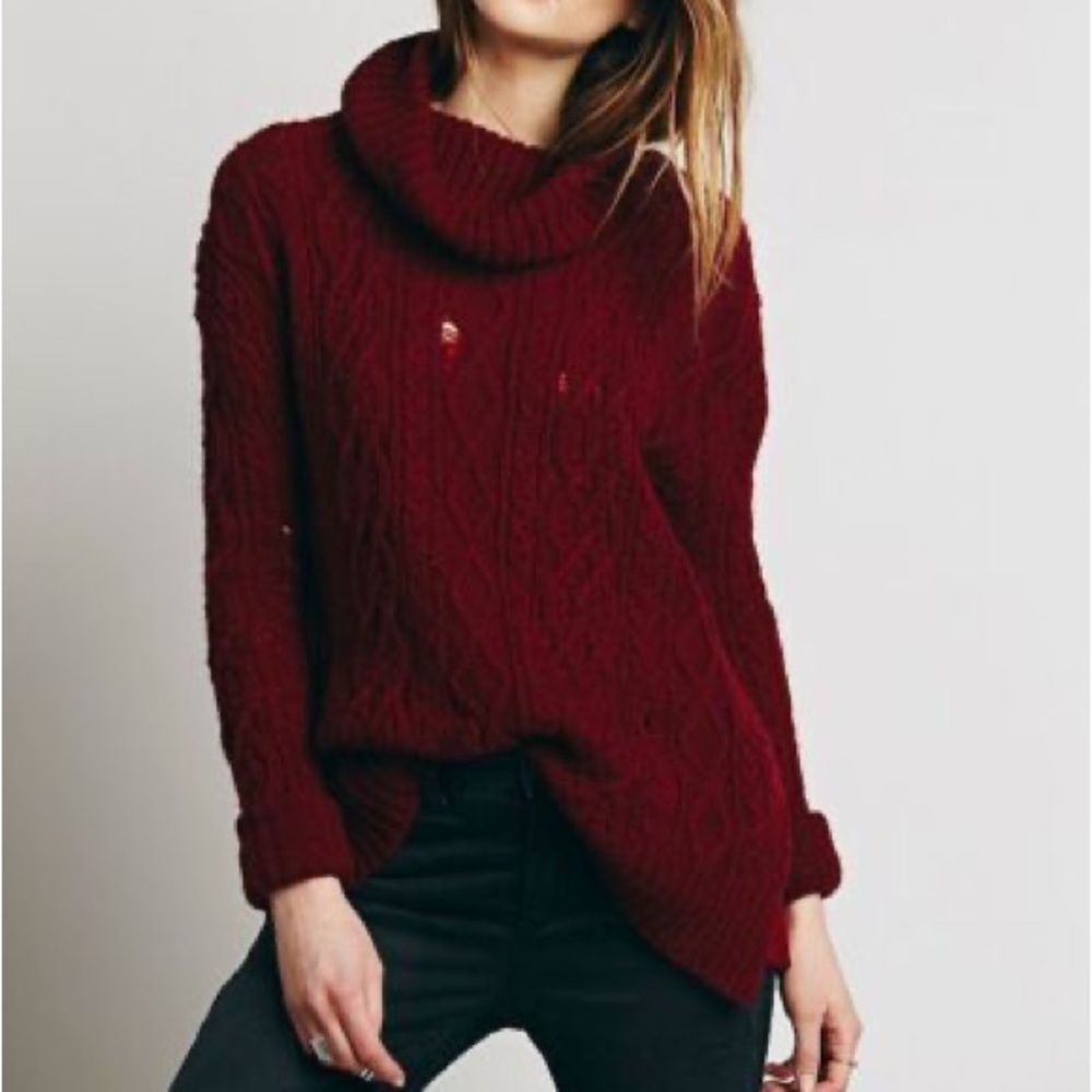 Free People Distressed Cable Knit Sweater